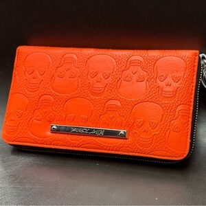 Betsey Johnson Orange Skull Embossed Wallet
